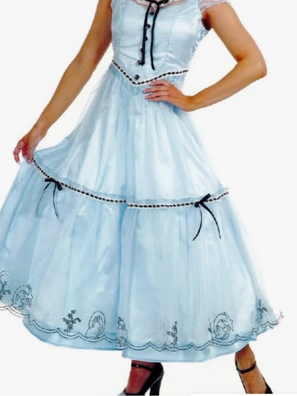 Alice in Wonderland Blue Lace-Trim Tea-Length Dress